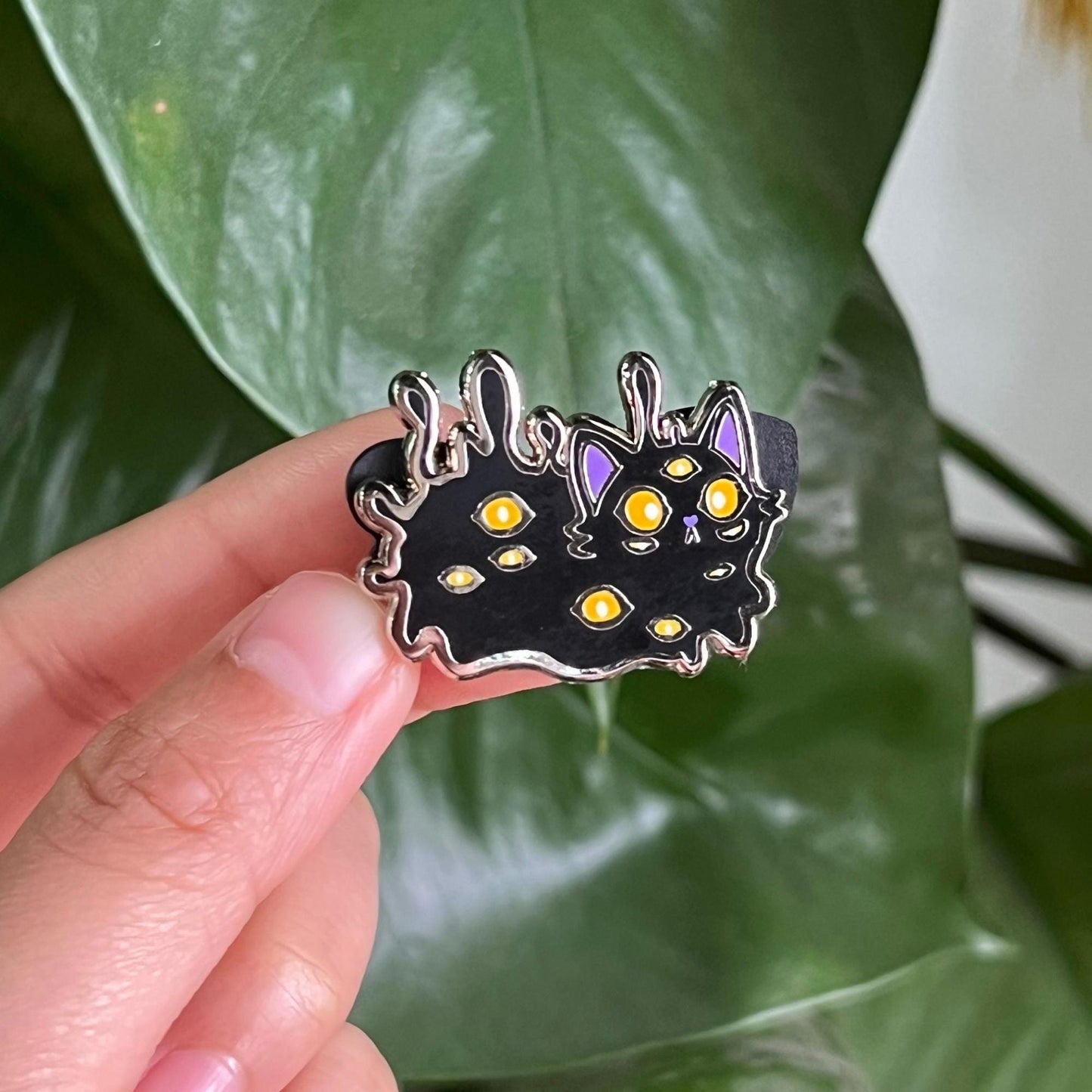 Creepy Cute Cat Blob Enamel Pin • Multi-Eyed Monster Kitty • Horror Kawaii Pin • Spooky Black Cat Pin • Alt Goth Lapel Accessory