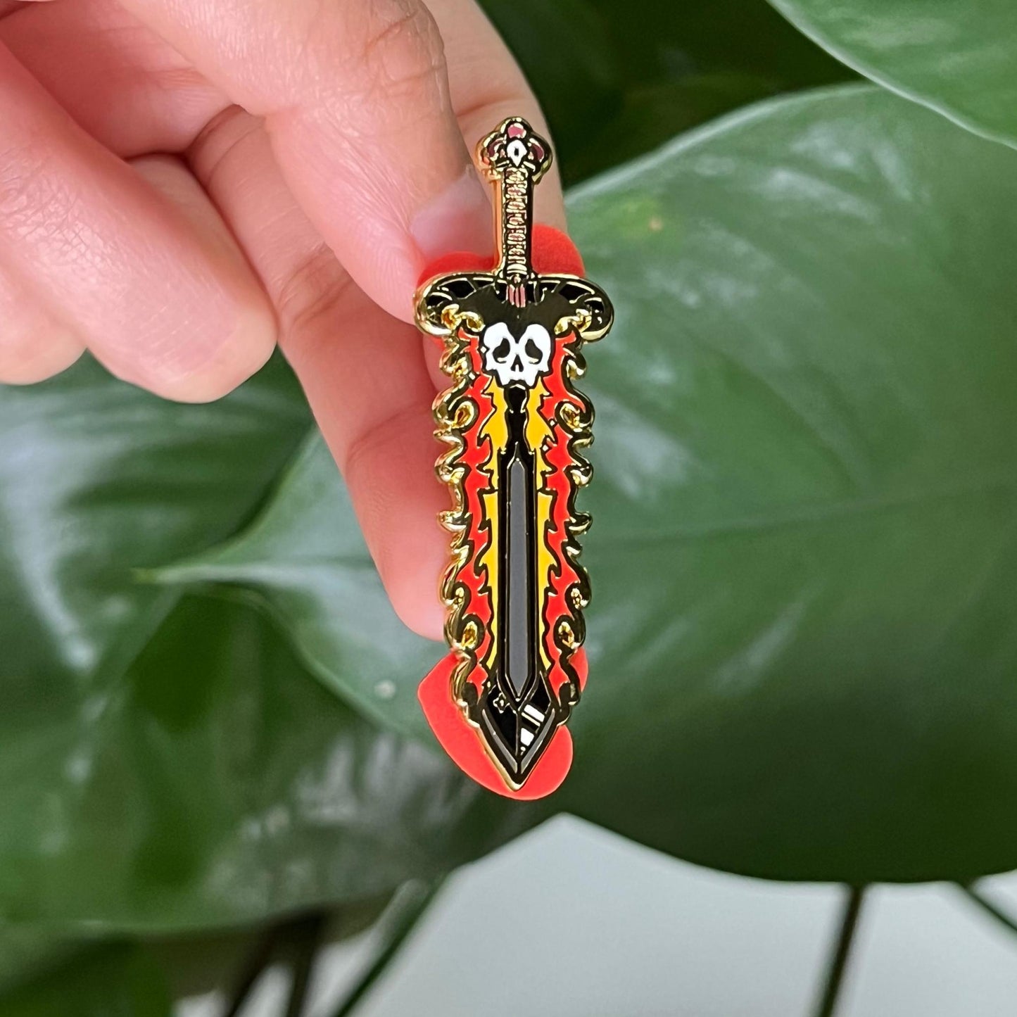 Flaming Skull Sword Enamel Pin • Fantasy Weapon Pin • Fire Blade Goth Pin • RPG DnD Accessory • Demon Slayer Aesthetic Lapel Pin