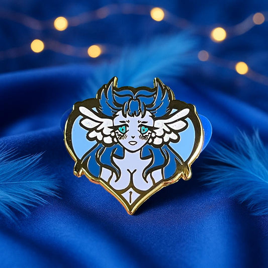 Angel Girl Enamel Pin: Blue Celestial Fantasy Art