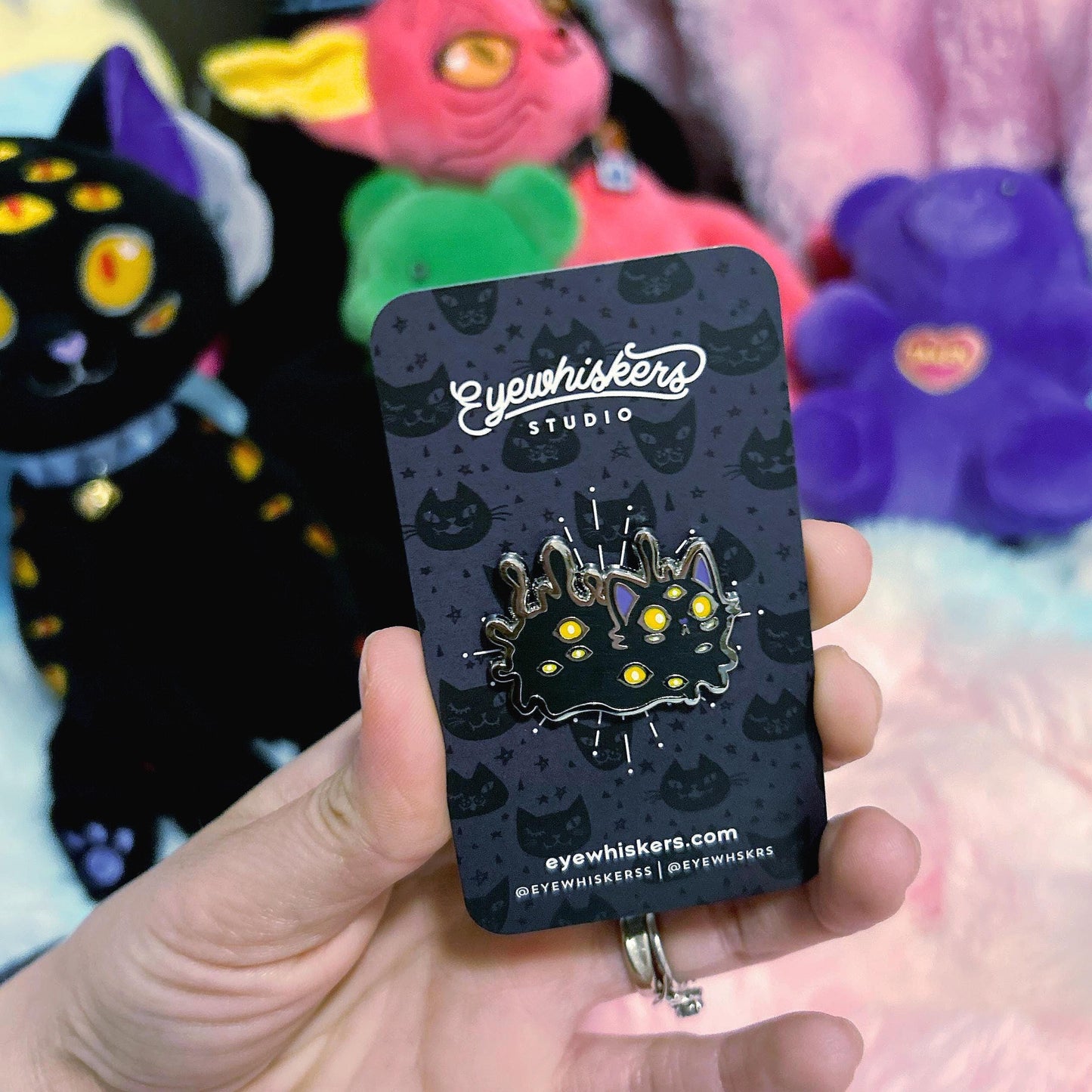 Creepy Cute Cat Blob Enamel Pin • Multi-Eyed Monster Kitty • Horror Kawaii Pin • Spooky Black Cat Pin • Alt Goth Lapel Accessory