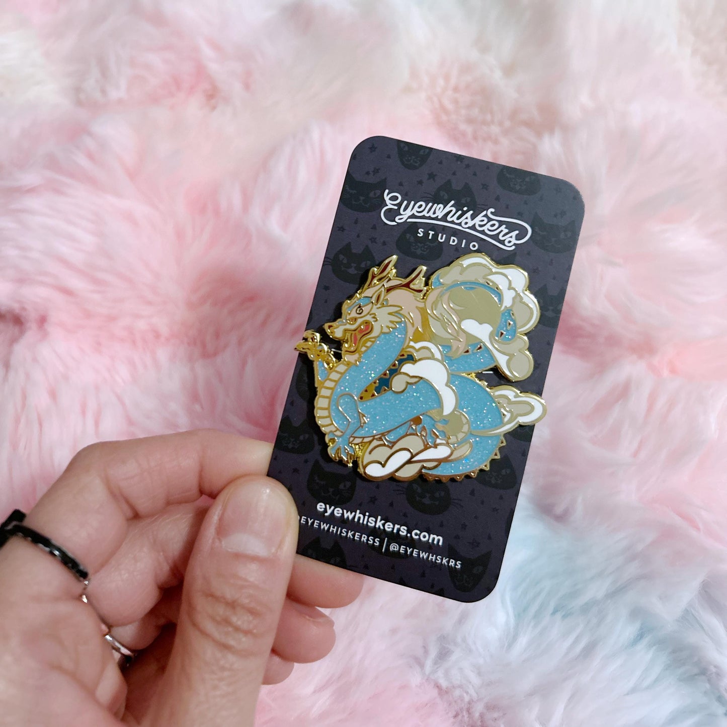 Blue Glitter Dragon Enamel Pin: Eastern Myth Fantasy Art