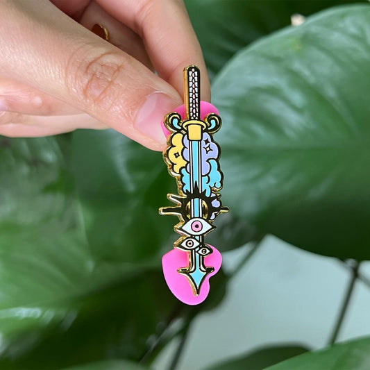 Pastel Angel Sword Enamel Pin • Celestial Fantasy Blade • Kawaii Eye Sword Pin • Magical Girlcore Lapel Pin • Cute Weapon Accessory