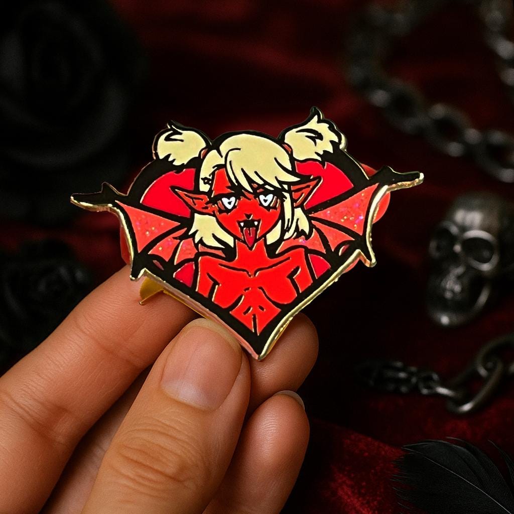 Succubabe Enamel Pin: Glitter Wings, Goth Fantasy Art