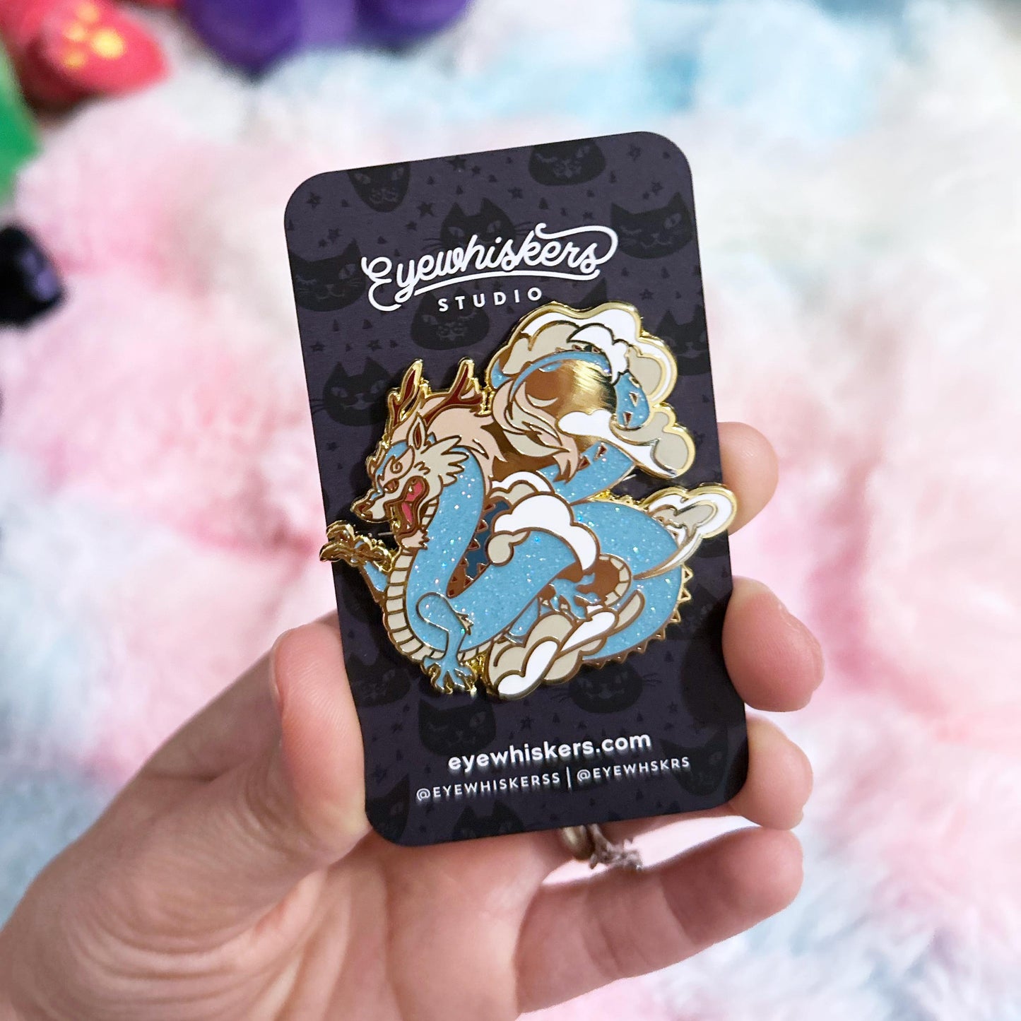 Blue Glitter Dragon Enamel Pin: Eastern Myth Fantasy Art